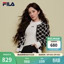 FILA 斐乐官方杨幂同款女士编织外套时尚休闲拼色LOGO毛衣开衫 正黑色-BK M
