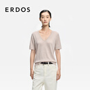 ERDOS 26春夏精纺V领装饰短袖休闲T恤女套衫羊绒衫 香草白 M 165/84A