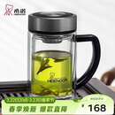 希诺双层玻璃杯带把手高档泡茶杯子男家用办公透明水杯XN-9321 435mL