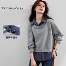 VICTORIA&VERA假两件格子衬衫拼接卫衣 灰色 160/84A(M)