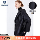 Navigare意大利小帆船女士外套秋冬款绵羊皮真皮皮衣西装领舒适保暖上衣女 黑 L
