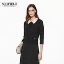 Scofield女装复古风撞色翻领波点针织衫 深灰蓝 170
