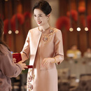 香槟色喜婆婆婚宴装2026新款两件套妈妈礼服高贵年轻时尚高档旗袍 香槟色 XL
