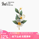 She's茜子梵高玫瑰刺绣叶片高档女士胸针轻奢胸花别针生日礼物送女友