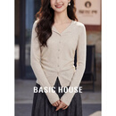 百家好（Basic House）百家好法式长袖针织开衫修身内搭上衣女2026春装新款 燕麦 L
