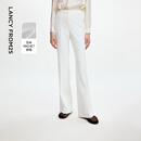 朗姿【精英衣橱】复古显瘦高腰黑色休闲裤喇叭裤马蹄裤夏新款长裤子 白色 M