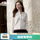 FILA 斐乐官方女士编织外套2026春新款时尚休闲织带麻花毛衣开衫 云菇白-WT L 170/88A/L