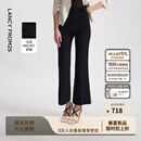 朗姿【精英衣橱】复古显瘦高腰黑色休闲裤喇叭裤马蹄裤夏新款长裤子 黑色 M