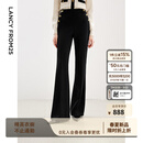 朗姿【精英衣橱】复古高腰时尚显瘦微喇长裤秋季新款高级感西装裤女 黑色 L