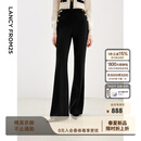 朗姿【精英衣橱】复古高腰时尚显瘦微喇长裤秋季新款高级感西装裤女 黑色 L