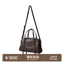 裘真植鞣头层羊皮悠悠保龄球包女复古休闲大容量手提单肩包 咖啡色肩带款-羊皮