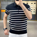 男士高品质时尚短袖针织POLO衫2026新款夏季个性条纹翻领潮流CLQ 黑色 XL 【建议130-145斤】