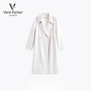 Vere Parker London国际一线品牌千金白月光气质白色风衣长款春秋珍珠腰带西装外套大 珠光象牙 L