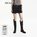 MO&Co.牛仔裙裤酷辣低腰工装口袋A字短裤摇滚洗磨附腰带摩安珂 牛仔黑色 M 27