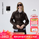 朗姿羊皮革翻领可收腰皮衣时尚干练百搭通勤上衣女2026年春季新款 深咖色 M