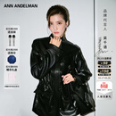 ANN ANDELMAN【张艺凡同款】工装皮衣高级感抽绳皮收腰黑色皮外套 黑色 S