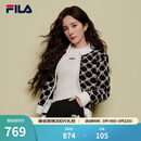 FILA 斐乐官方杨幂同款女士编织外套时尚休闲拼色LOGO毛衣开衫 正黑色-BK M