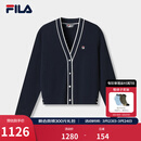 FILA 斐乐官方女士编织外套2026夏季新款简约基础百搭V领毛衣开衫 藏烟蓝-DB M 165/84A/M