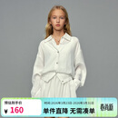 ELLE KIDS女童翻领短款莱赛尔亚麻法式长袖衬衫童装春季新款休闲百搭上衣