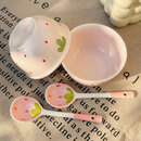 草莓陶瓷碗勺家用高颜值米饭碗少女心甜品碗釉下彩餐具碗勺套装 【4件套】浅粉草莓（2碗2勺）