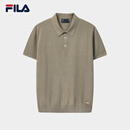 FILA 斐乐官方男子编织衫2026夏新款商务通勤休闲宽松短袖POLO衫 落石棕-BN L 175/96A/L