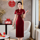 弗米妮2026新款夏季高贵喜婆婆装旗袍气质年轻结婚女方母亲妈妈婚宴礼服 故宫红 XL