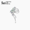 She's茜子巴比耶蔷薇花朵蝴蝶结高档女士胸针轻奢胸花生日礼物送女友