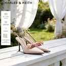 CHARLES&KEITH缎面蝴蝶结尖头高跟凉鞋女生日礼物送女友CK1-60361556 Light Pink浅粉色 37
