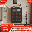 和谐都匠复古实木家具斗柜客厅靠墙沙发柜收纳电视柜边柜卧室床尾柜中古风 斗柜 胡桃色+黑色