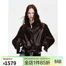 付智恩心动电台 进口油腊绵羊皮双排扣机车风短款真皮皮衣外套女 黑加仑紫 英国进口油蜡绵羊皮 S