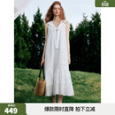 ELLE【明星同款】拾贝少女海军领连衣裙女2025夏季新款减龄小白裙 白色 M