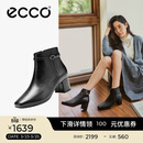 爱步（ECCO）职场优雅高端小羊皮方头高跟时装女靴 型塑290983 黑色36