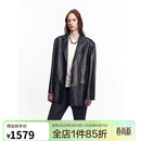 付智恩 皮革阔西 高级感真皮西装皮衣外套女古着黑色绵羊皮夹克秋 经典黑. 髙端柔光植鞣绵羊皮 M