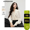 红袖甜美温柔雪纺衫春季2025新款女装泡泡袖蝴蝶结飘带V领通勤上衣 米白004 M
