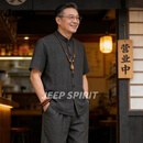 JEEP SPIRIT高端新中式唐装男士夏季短袖衬衫爸爸夏装半袖唐装老人衣服 黑色 M