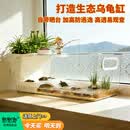 憨憨宠乌龟专用缸晒台生态缸爬宠饲养箱养龟专用缸寄居蟹饲养箱特大号 大号 37*19*14cm 加厚高透PET 晒台+喂食槽 生态养殖花盆+置物架