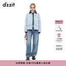 DZZIT地素棉服2025秋新款巴恩风拼接领菱格纹绗缝工艺外套女3J3H3011R 浅蓝色 M