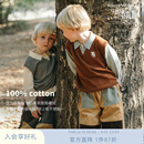 white wheat儿童2025秋季新款上衣纯棉假两件男女童针织衫宝宝毛衣 米白 100