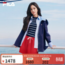 FILA 杨幂同款斐乐官方女装梭织外套2026夏新款时尚休闲连帽风衣夹克 藏烟蓝-DB L 170/88A/L