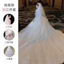 DUTRIEUX婚纱新款新娘主纱长袖V领法式质感小个子复古轻奢大拖尾 拖尾款加三件套 S