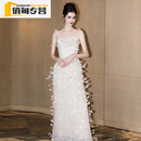 SMVP轻奢品质吊带羽毛轻婚纱高端重工订婚宴会晨袍女小众轻奢超仙气质 白色 XS
