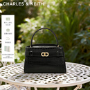 CHARLES&KEITH鳄鱼纹凯莉包手提斜挎婚包包女包生日礼物CK2-50270880-1 Black黑色 S