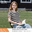 香影流苏条纹黑色t恤女短袖2026夏装新款宽松休闲风正肩圆领上衣 黑色 M 160/84A/95-110斤