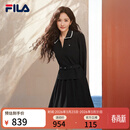 斐乐 杨幂同款|斐乐官方女子连衣裙春新款时尚优雅收腰翻领连身裙 正黑色-BK XL （175/92A/XL）