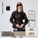 朗姿【精英衣橱】羊皮革翻领可收腰皮衣干练通勤上衣女26年春季新款 深咖色 M