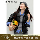 红袖（hopeshow）甜酷气质皮衣2026春季新款女装宽松休闲百搭显瘦翻领PU皮短外套 黑050 M