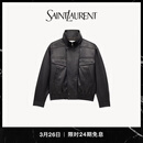 YSL圣罗兰 女士压纹羊皮革飞行员夹克黑色 黑色 38