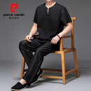 皮尔卡丹（pierre cardin）桑蚕丝龟裂纹香云纱中式唐装t恤圆领男装衣服短袖重磅真丝绸上衣 上衣 S 165