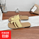 2025法式气质拖鞋女气质套趾一字带外出夏季新款平底凉拖鞋女百搭 黄色 38