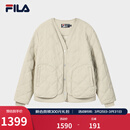 FILA 斐乐官方女士棉服2026春新款时尚休闲绗缝V领假两件保暖外套 卡布奇诺卡其-LK M 165/84A/M